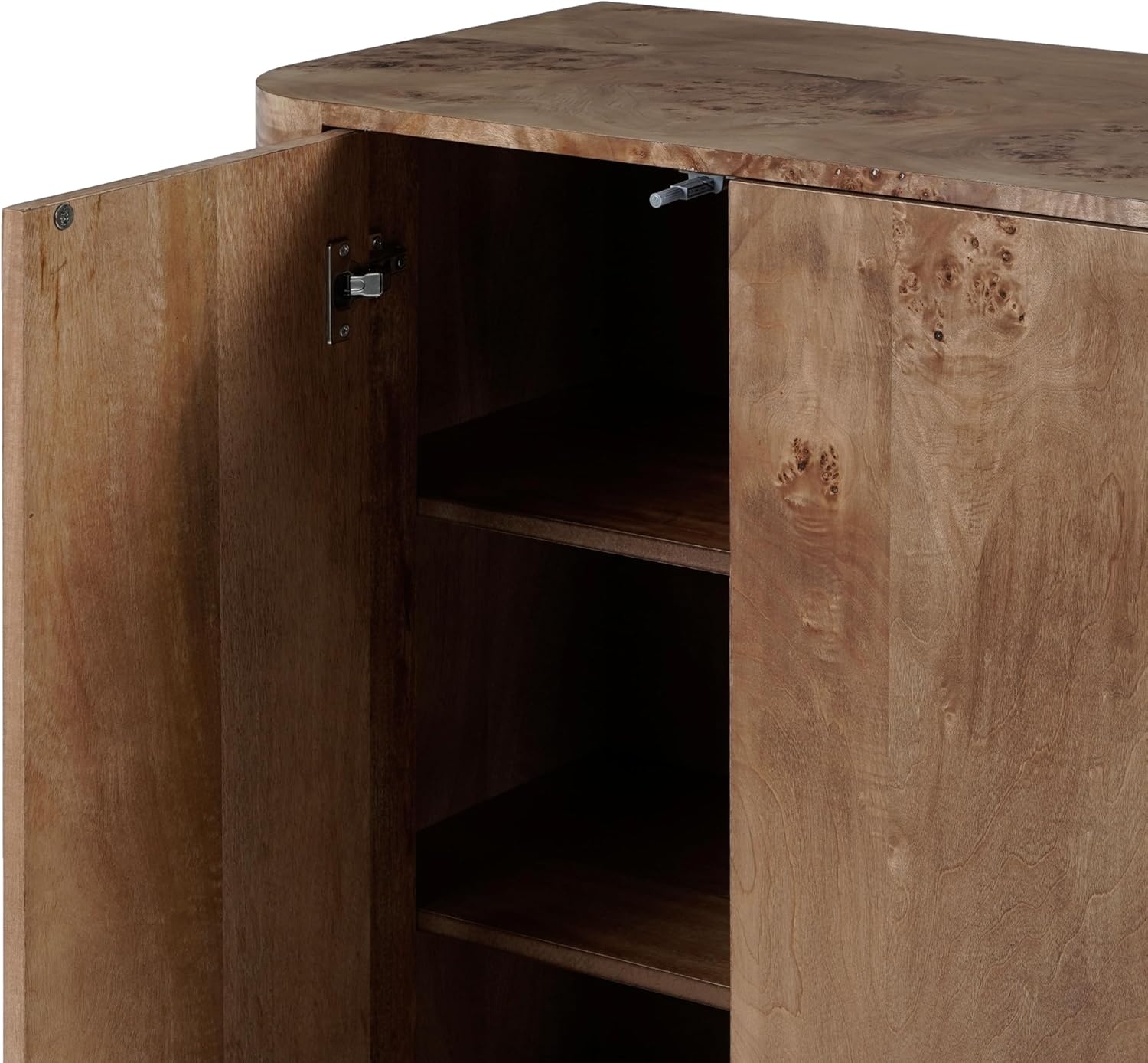 image:imageSAFAVIEH Couture Collection Celestanno Natural Burl Veneer Bar Cabinet Fully Assembled Storage Cabinet with Metal Base SFV5788ABurlSilver