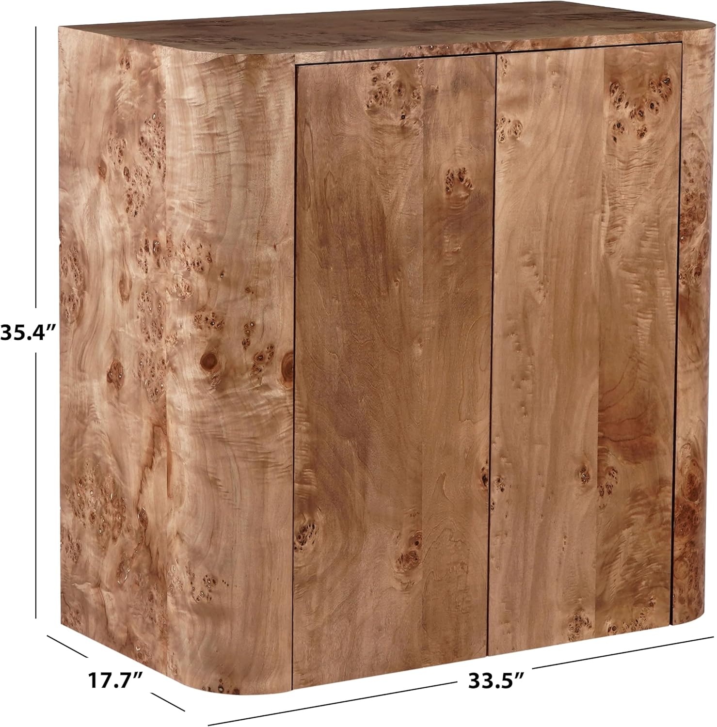 image:imageSAFAVIEH Couture Collection Celestanno Natural Burl Veneer Bar Cabinet Fully Assembled Storage Cabinet with Metal Base SFV5788ABurlSilver