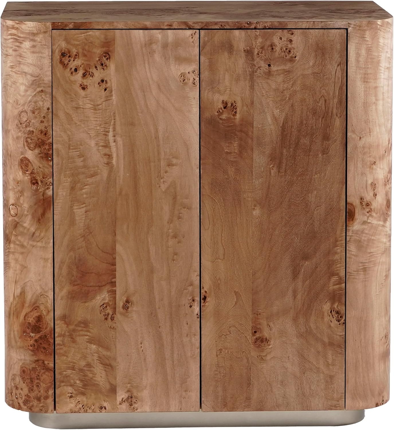 image:imageSAFAVIEH Couture Collection Celestanno Natural Burl Veneer Bar Cabinet Fully Assembled Storage Cabinet with Metal Base SFV5788ABurlSilver