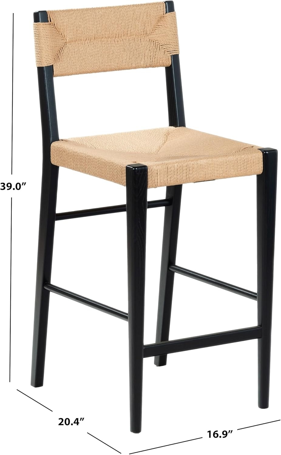 image:imageSAFAVIEH Couture Collection Cody 26Inch Counter Stool Black Frame with Natural Paper Cord Seat RattanInspired Design Fully Assembled SFV4228ABlackNatural