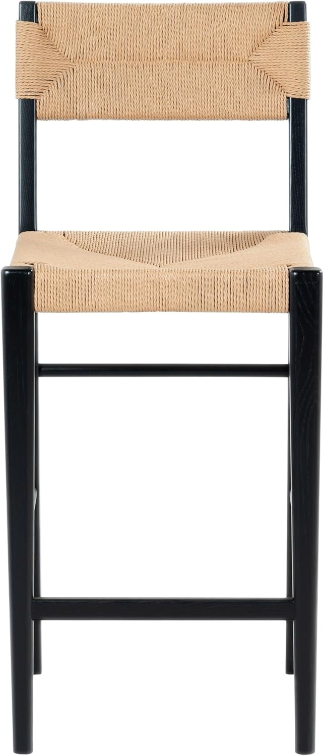 image:imageSAFAVIEH Couture Collection Cody 26Inch Counter Stool Black Frame with Natural Paper Cord Seat RattanInspired Design Fully Assembled SFV4228ABlackNatural