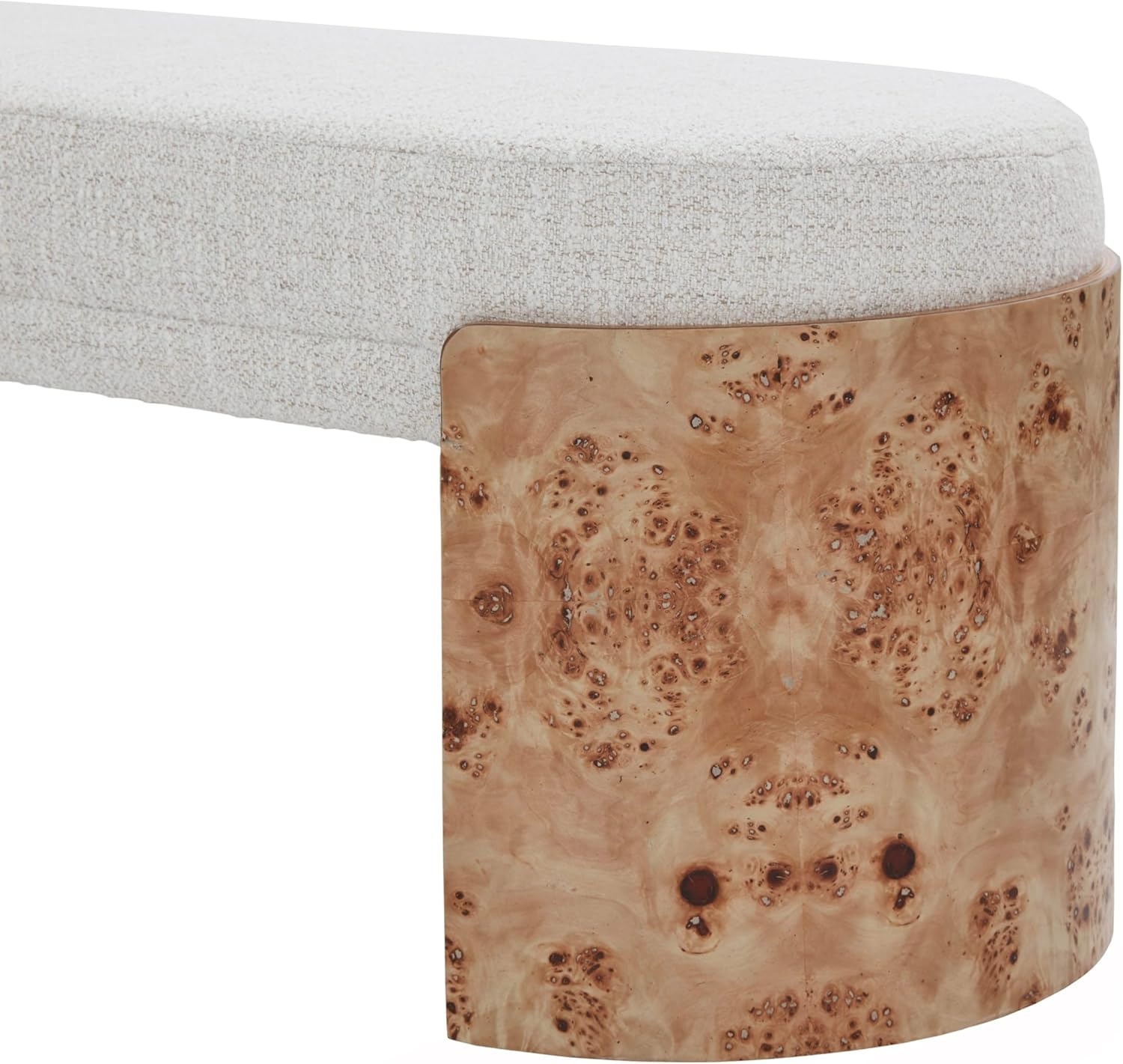 image:imageSAFAVIEH Couture Collection Nessabella Bench with White Upholstered Seat and Sculptural Burl Wood Legs SFV5150ABurlWhite