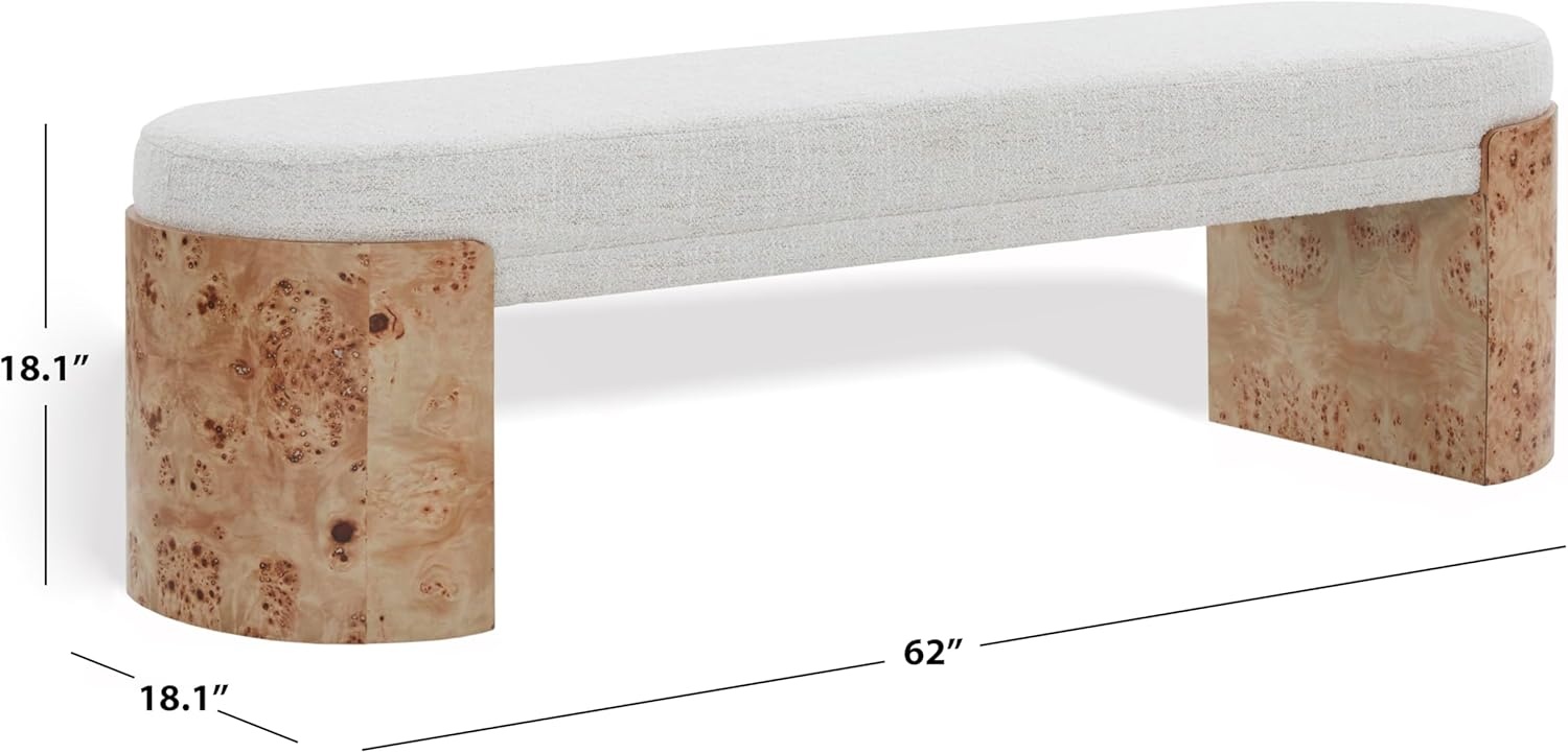 image:imageSAFAVIEH Couture Collection Nessabella Bench with White Upholstered Seat and Sculptural Burl Wood Legs SFV5150ABurlWhite
