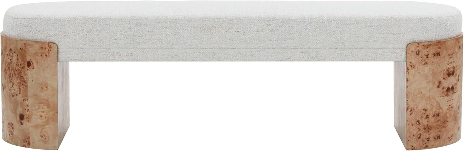 image:imageSAFAVIEH Couture Collection Nessabella Bench with White Upholstered Seat and Sculptural Burl Wood Legs SFV5150ABurlWhite