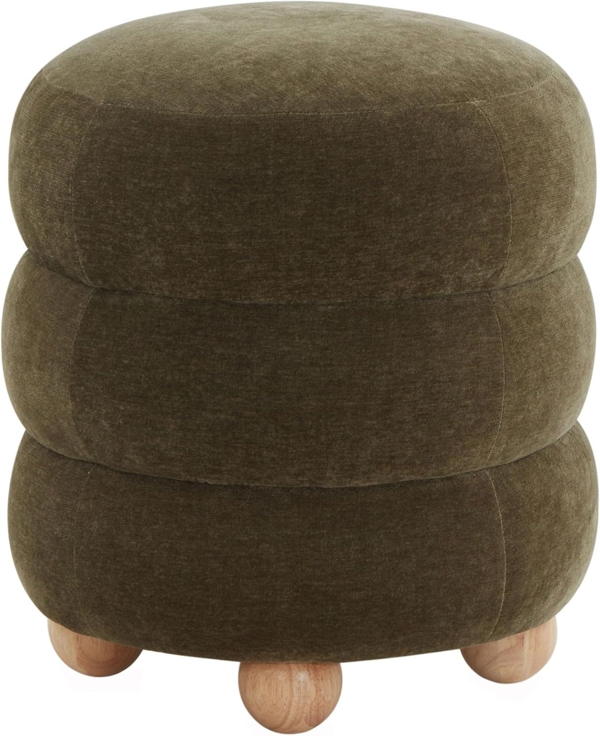 image:imageSAFAVIEH Couture Collection Cecelia Dark Olive Green VelvetNatural Round Ottoman Foot Stool