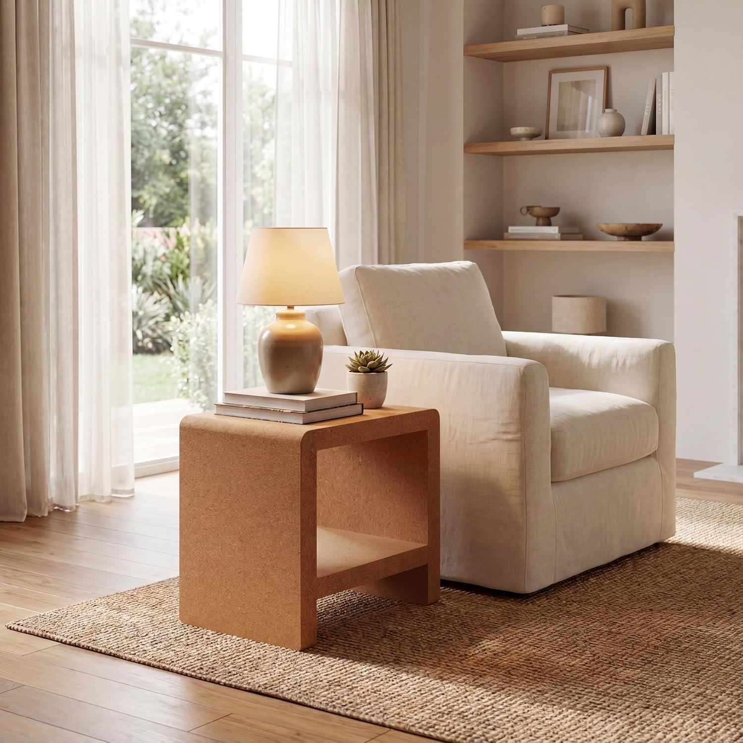 image:imageSAFAVIEH Couture Collection Daysie Cork Nightstand Accent Table Fully Assembled