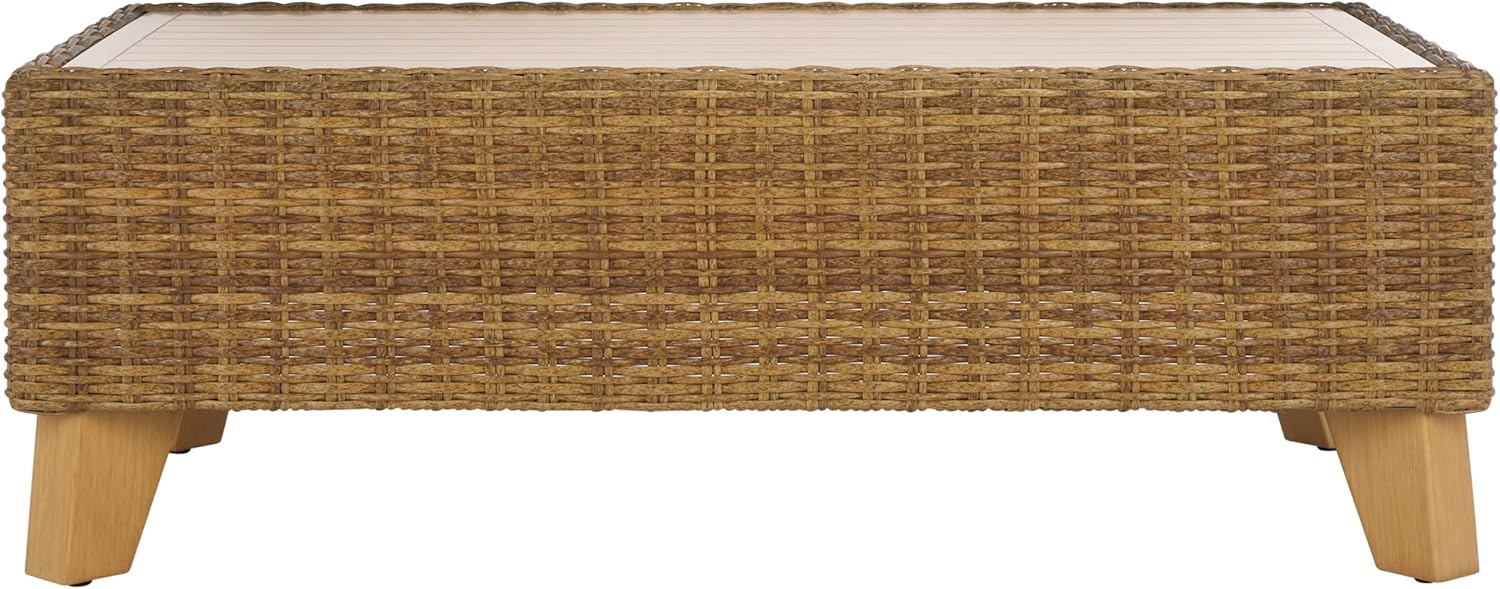 image:imageSAFAVIEH Couture Collection Margarita Natural Brown Faux Wicker Rectangle IndoorOutdoor Coffee Table Fully AssembledNatural
