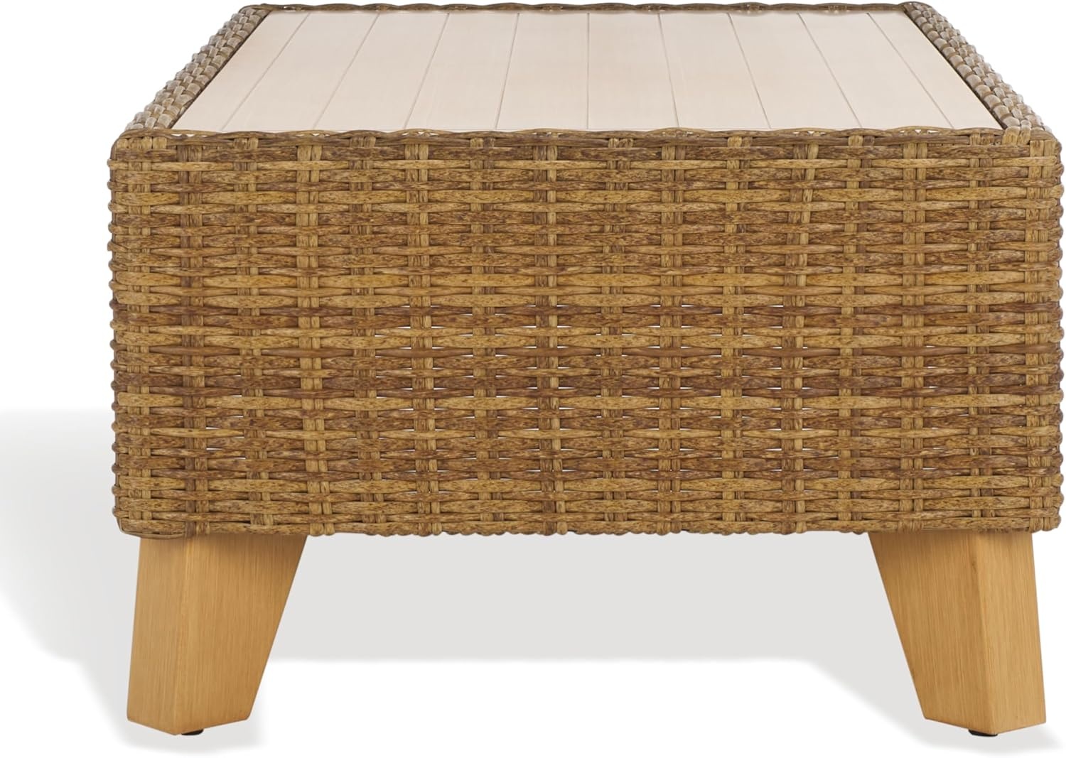 image:imageSAFAVIEH Couture Collection Margarita Natural Brown Faux Wicker Rectangle IndoorOutdoor Coffee Table Fully AssembledNatural