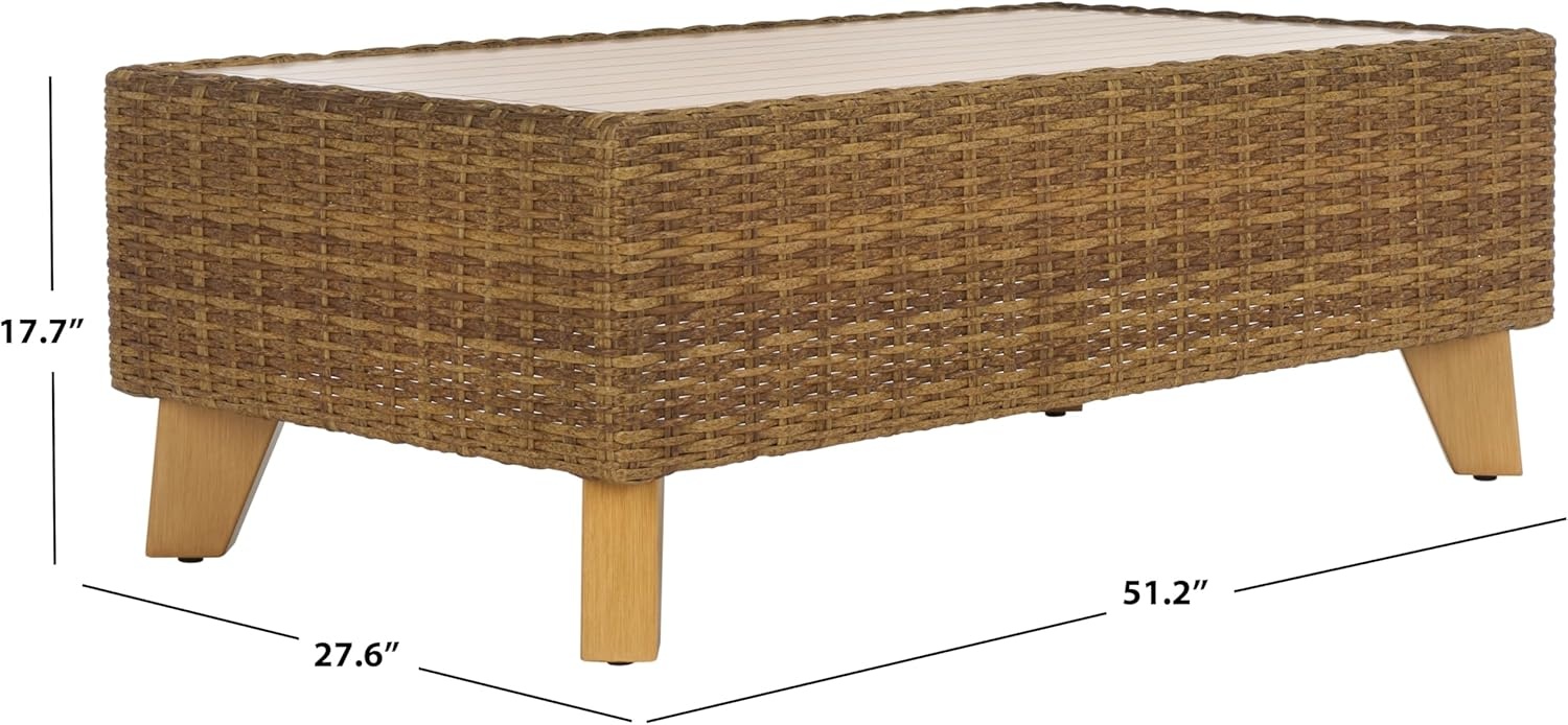 image:imageSAFAVIEH Couture Collection Margarita Natural Brown Faux Wicker Rectangle IndoorOutdoor Coffee Table Fully AssembledNatural