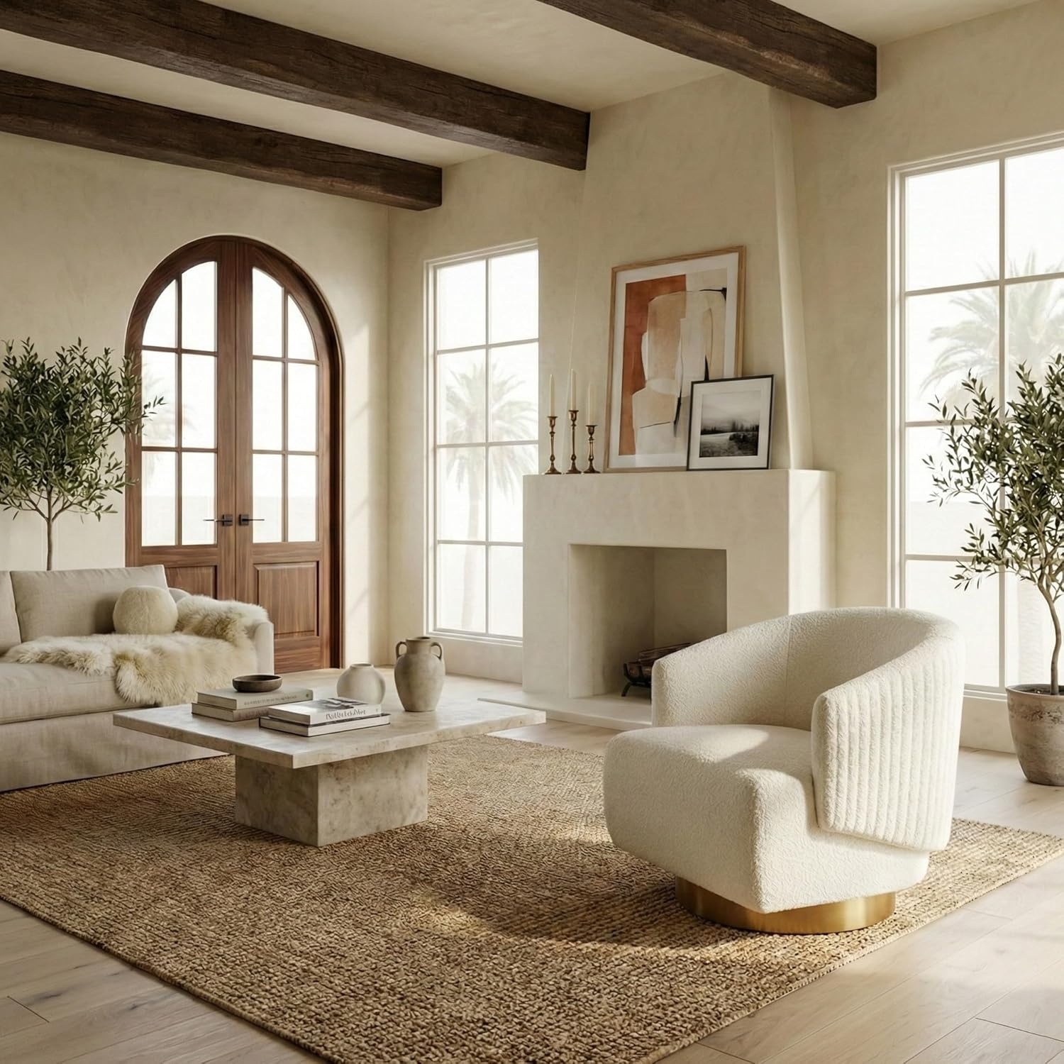 image:imageSAFAVIEH Couture Collection Pollyanne Ivory BoucleGold Swivel Accent Chair Fully Assembled