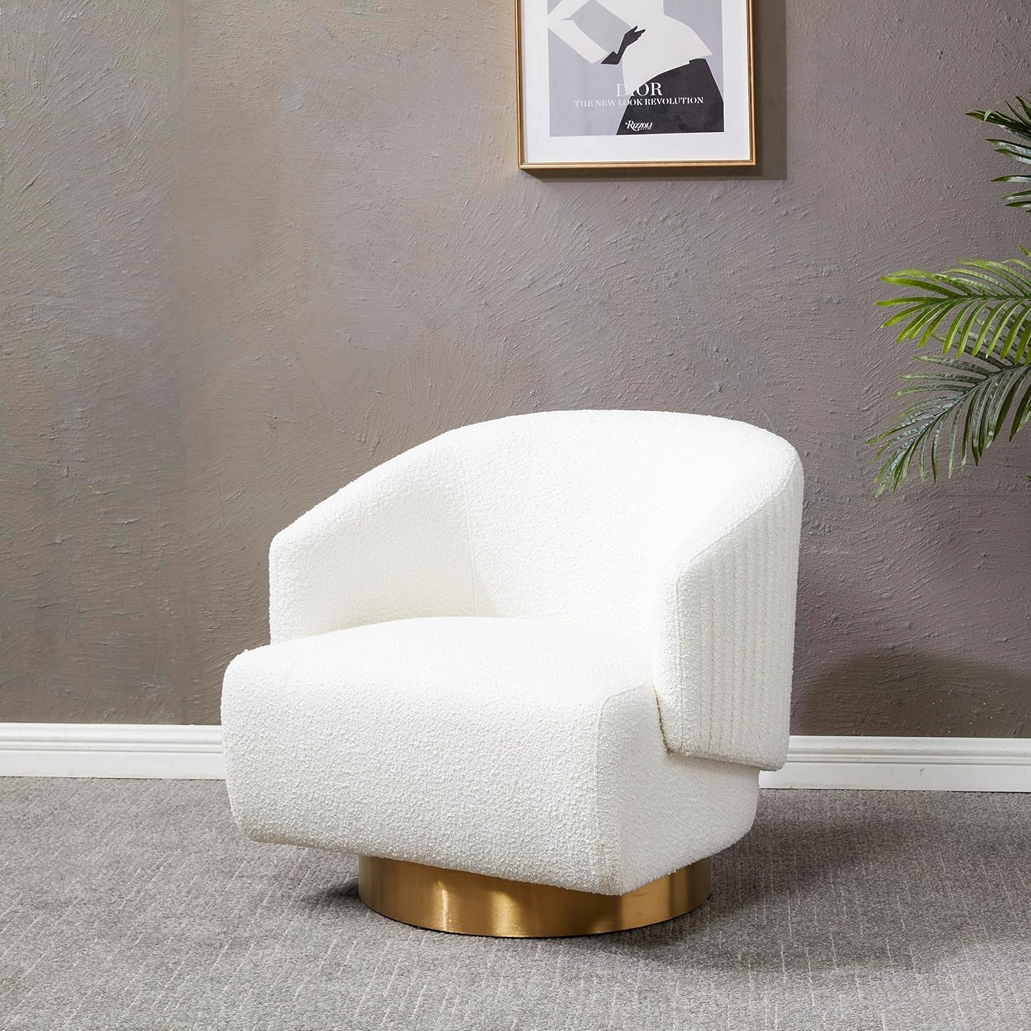 image:imageSAFAVIEH Couture Collection Pollyanne Ivory BoucleGold Swivel Accent Chair Fully Assembled