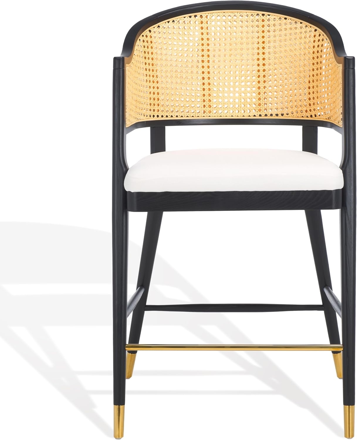 image:imageSAFAVIEH Couture Collection Rogue BlackNatural Rattan 27inch Seat Height Bar Stool Fully AssembledBlackNatural