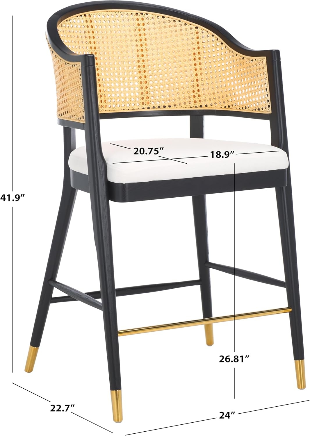 image:imageSAFAVIEH Couture Collection Rogue BlackNatural Rattan 27inch Seat Height Bar Stool Fully AssembledBlackNatural