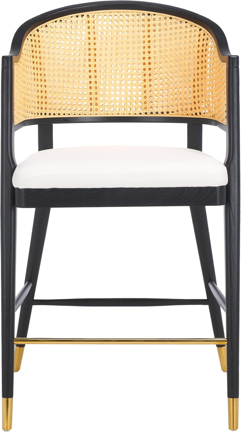 image:imageSAFAVIEH Couture Collection Rogue BlackNatural Rattan 27inch Seat Height Bar Stool Fully AssembledBlackNatural