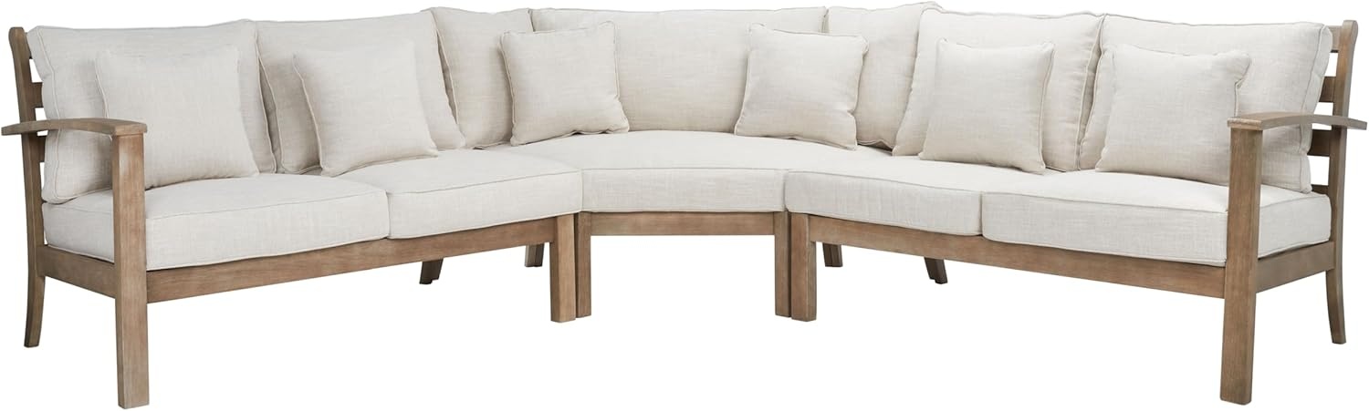 image:imageSAFAVIEH Couture Collection Santa Cruz NaturalBeige Solid Wood Patio Sectional Sofa