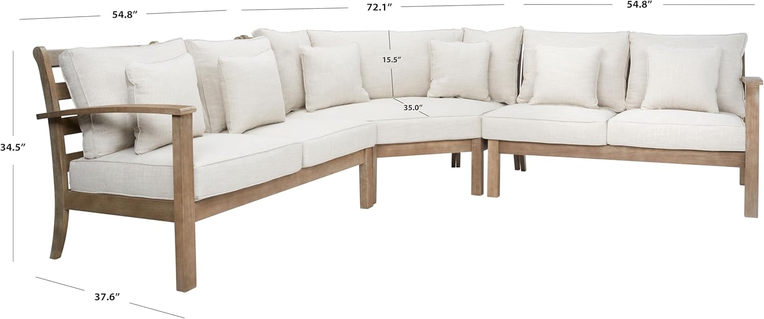 image:imageSAFAVIEH Couture Collection Santa Cruz NaturalBeige Solid Wood Patio Sectional Sofa