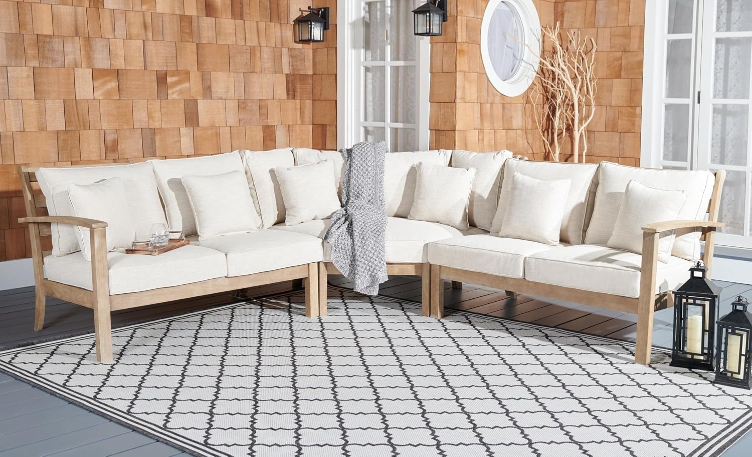 image:imageSAFAVIEH Couture Collection Santa Cruz NaturalBeige Solid Wood Patio Sectional Sofa