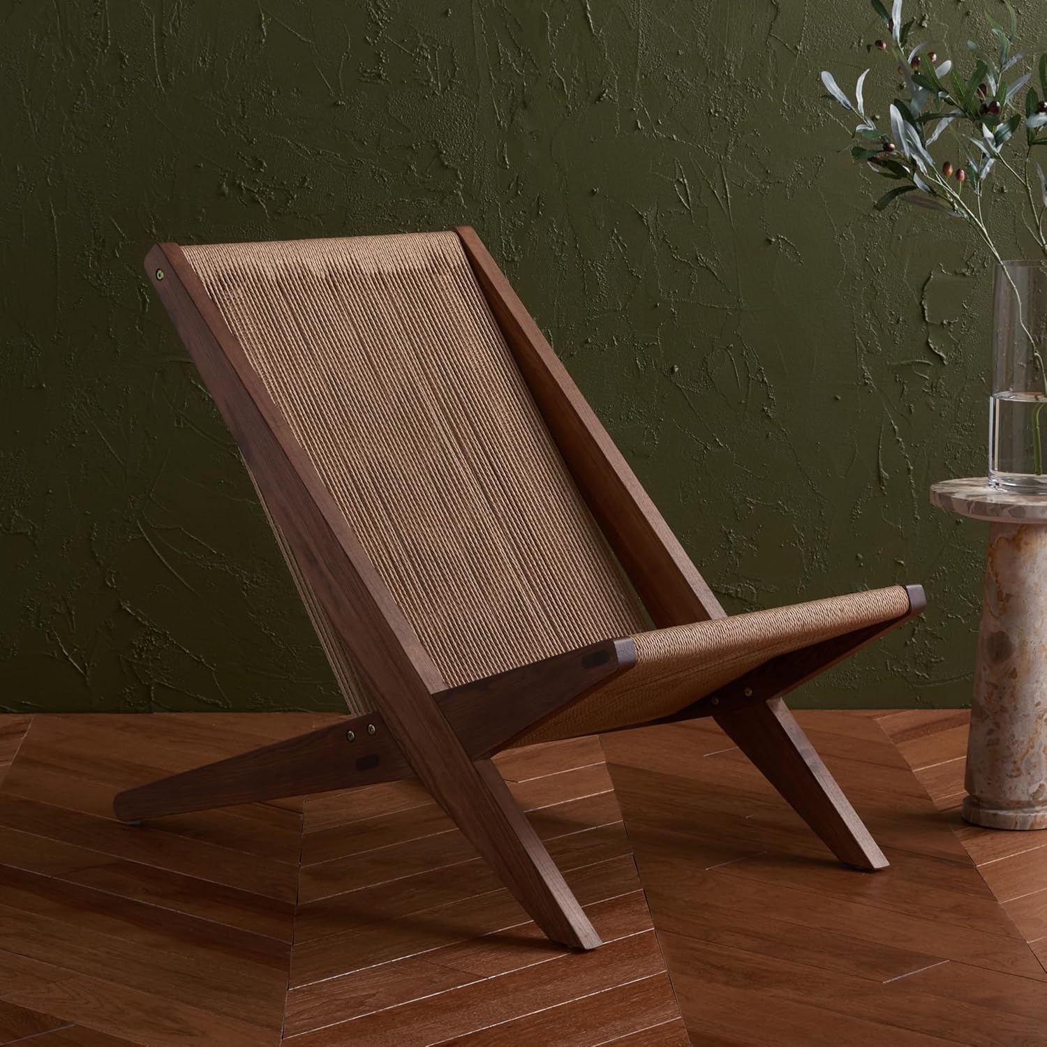 image:imageSAFAVIEH Couture Collection Trisha WalnutNatural Solid Wood Folding Rope Accent Chair