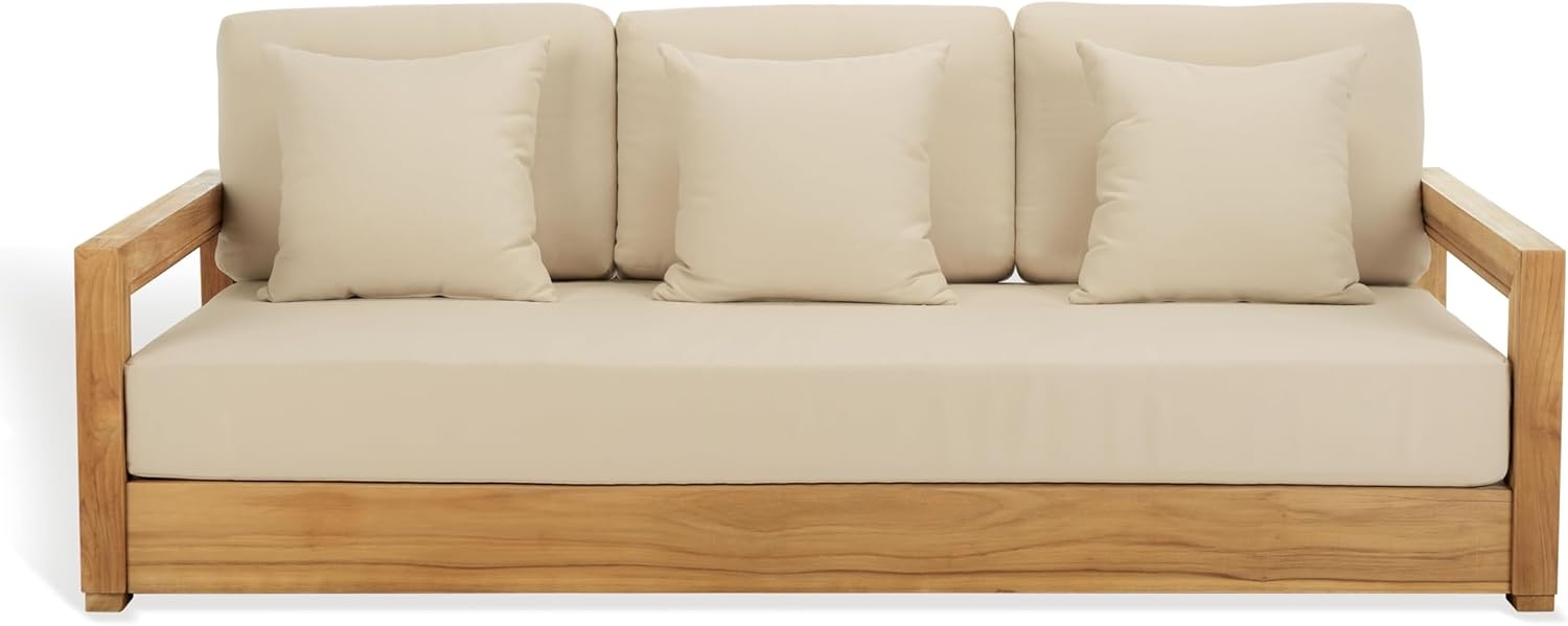 image:imageSAFAVIEH Couture Montford Brazilian Teak IndoorOutdoor SofaBeige