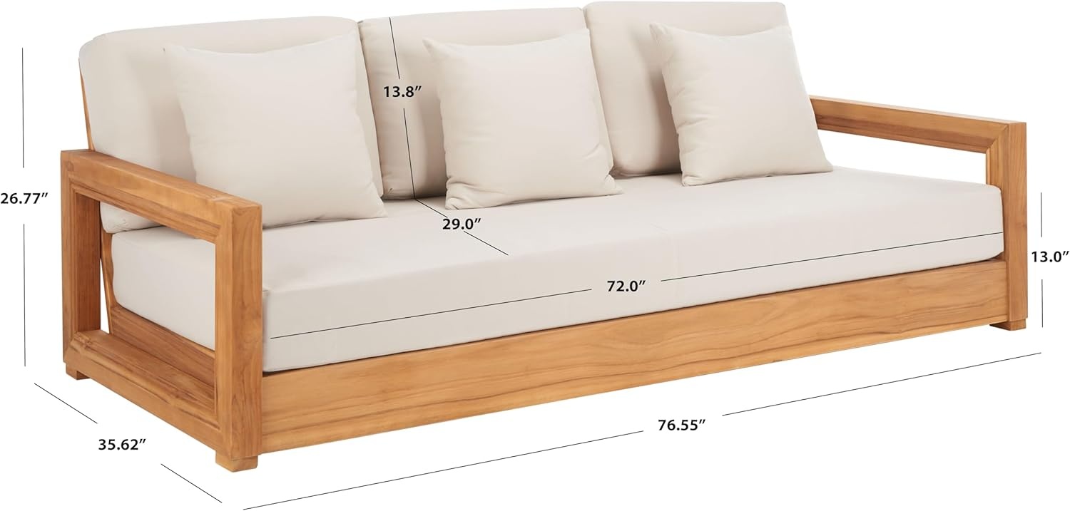 image:imageSAFAVIEH Couture Montford Brazilian Teak IndoorOutdoor SofaBeige