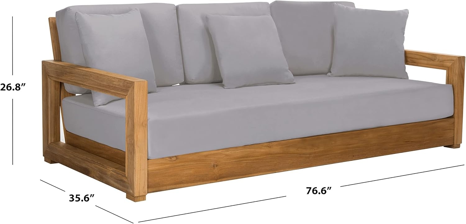 image:imageSAFAVIEH Couture Montford Brazilian Teak IndoorOutdoor SofaGrey