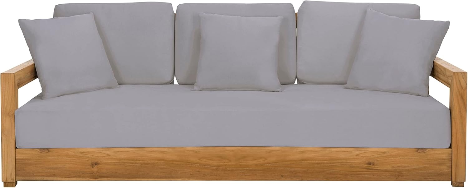 image:imageSAFAVIEH Couture Montford Brazilian Teak IndoorOutdoor SofaGrey