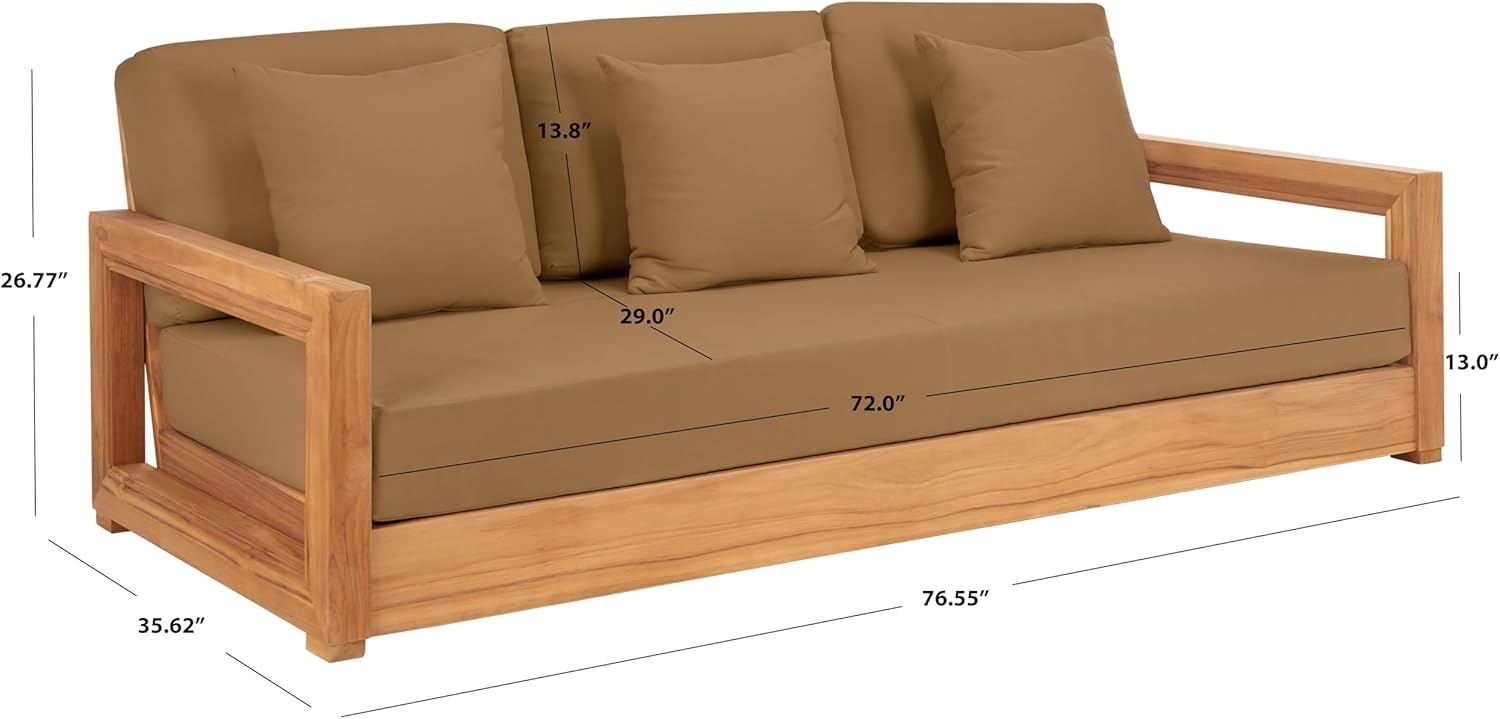 image:imageSAFAVIEH Couture Montford Brazilian Teak IndoorOutdoor SofaGrey