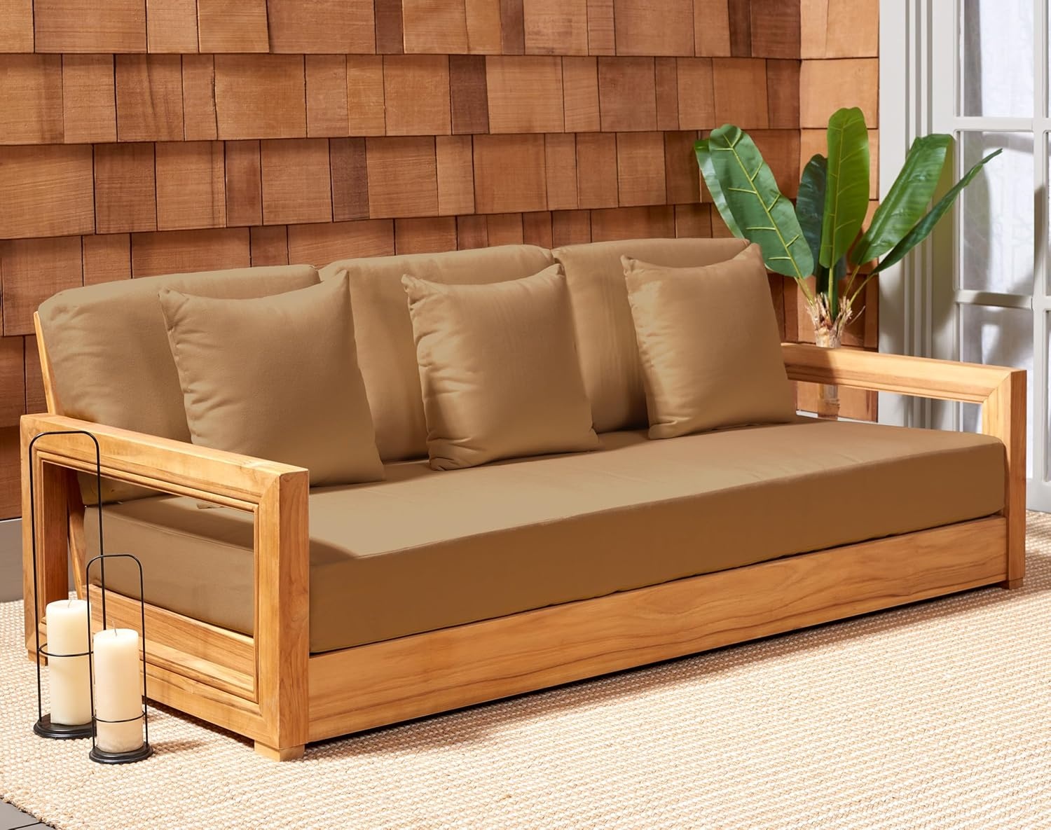 image:imageSAFAVIEH Couture Montford Brazilian Teak IndoorOutdoor SofaGrey