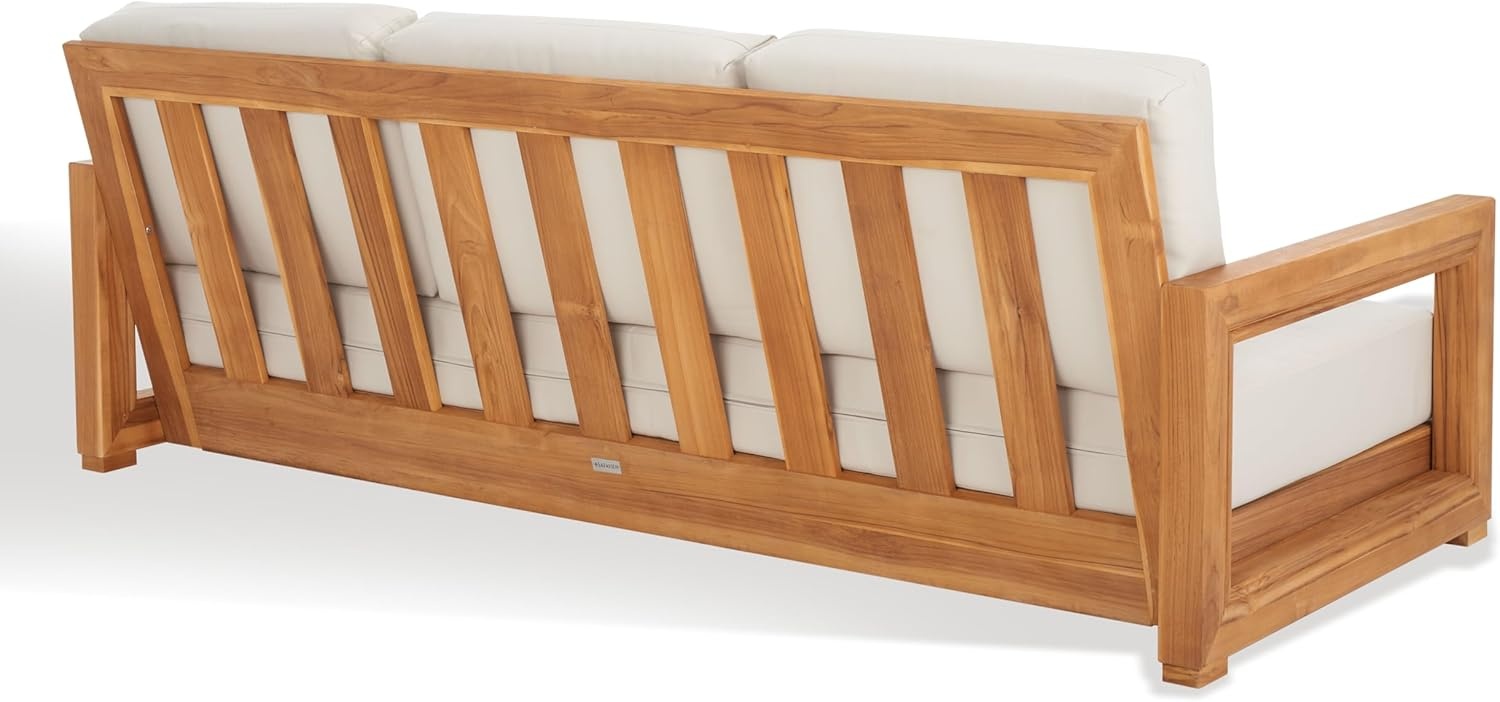 image:imageSAFAVIEH Couture Montford Brazilian Teak IndoorOutdoor SofaNatural TeakBeige