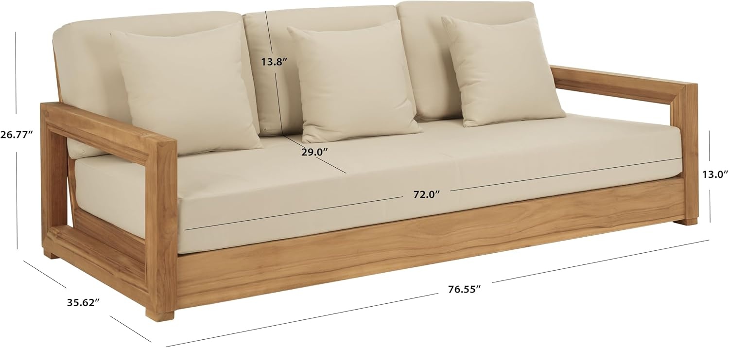 image:imageSAFAVIEH Couture Montford Brazilian Teak IndoorOutdoor SofaNatural TeakBeige