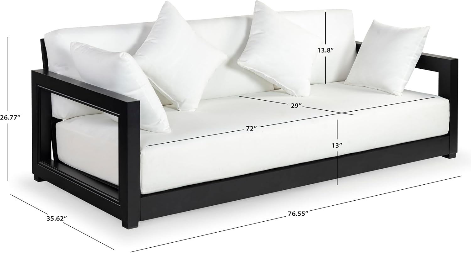 image:imageSAFAVIEH Couture Montford Brazilian Teak IndoorOutdoor SofaNavy