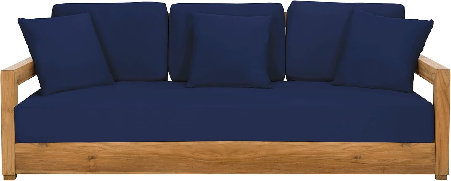 image:imageSAFAVIEH Couture Montford Brazilian Teak IndoorOutdoor SofaNavy