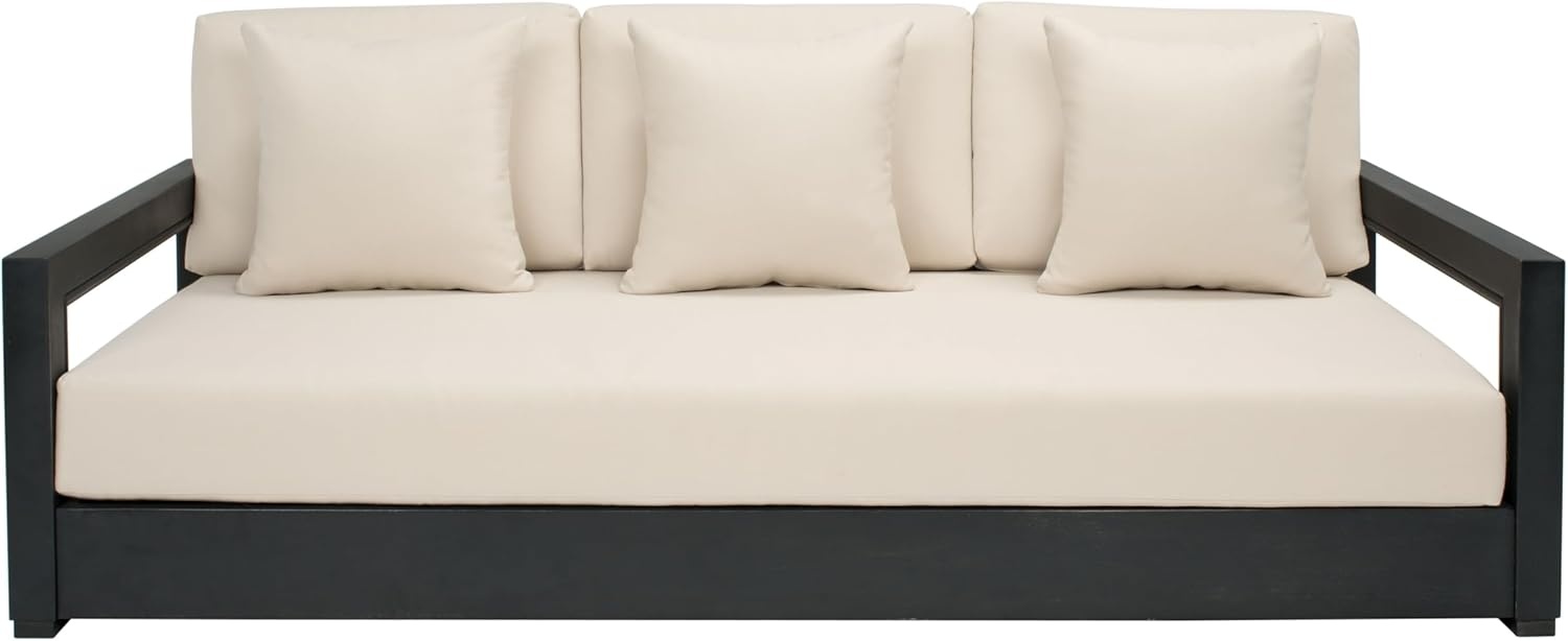 image:imageSAFAVIEH Couture Montford Brazilian Teak IndoorOutdoor SofaNavy