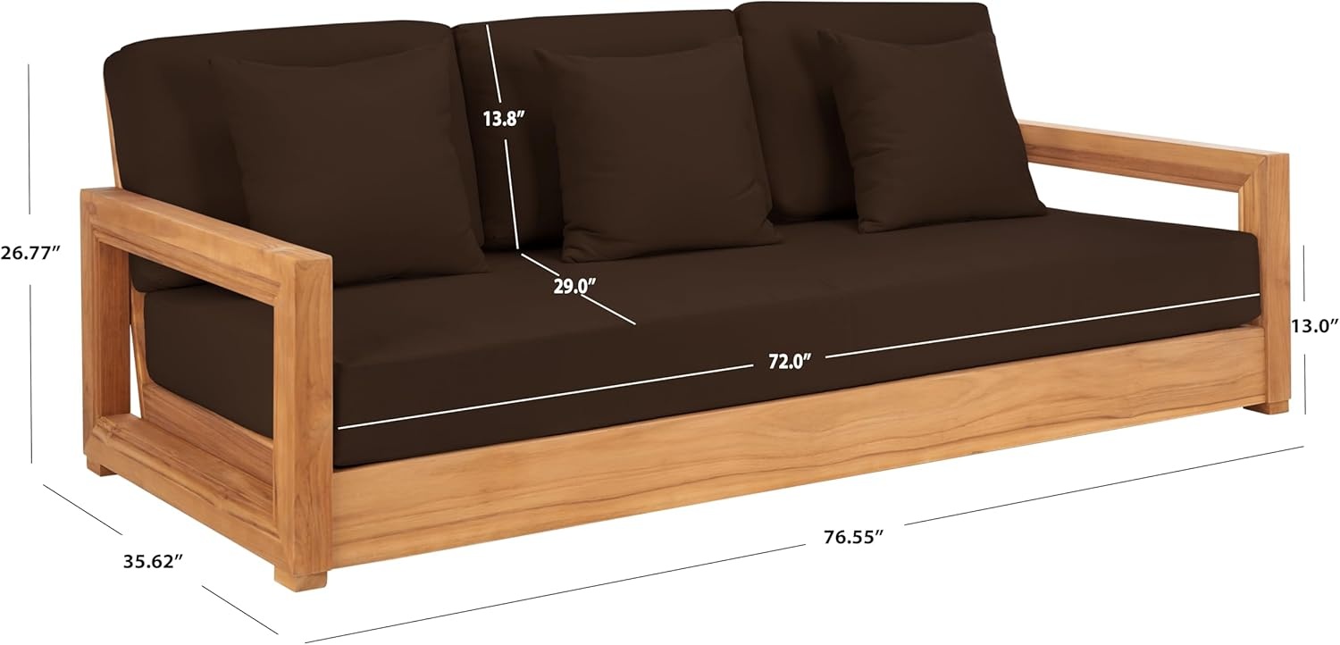 image:imageSAFAVIEH Couture Montford Brazilian Teak IndoorOutdoor SofaWhite