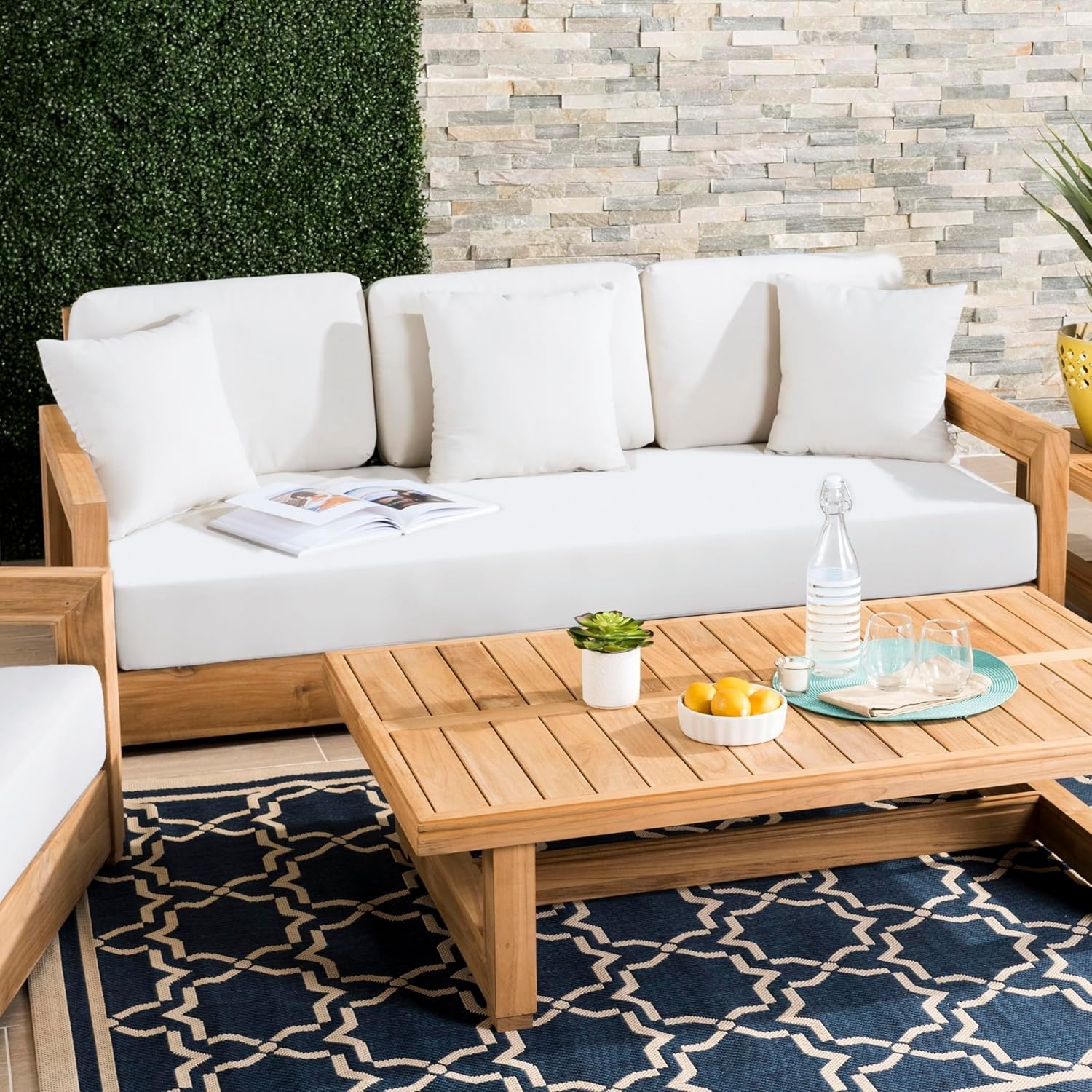 image:imageSAFAVIEH Couture Montford Brazilian Teak IndoorOutdoor SofaWhite