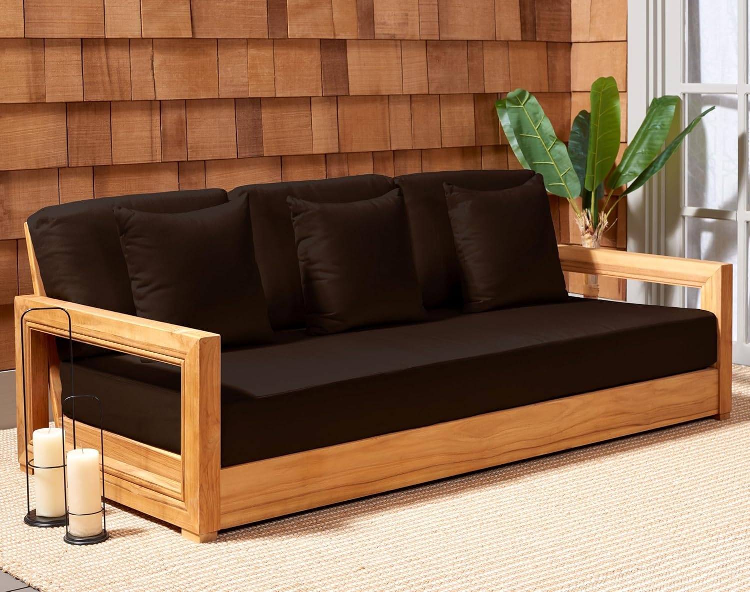 image:imageSAFAVIEH Couture Montford Brazilian Teak IndoorOutdoor SofaWhite