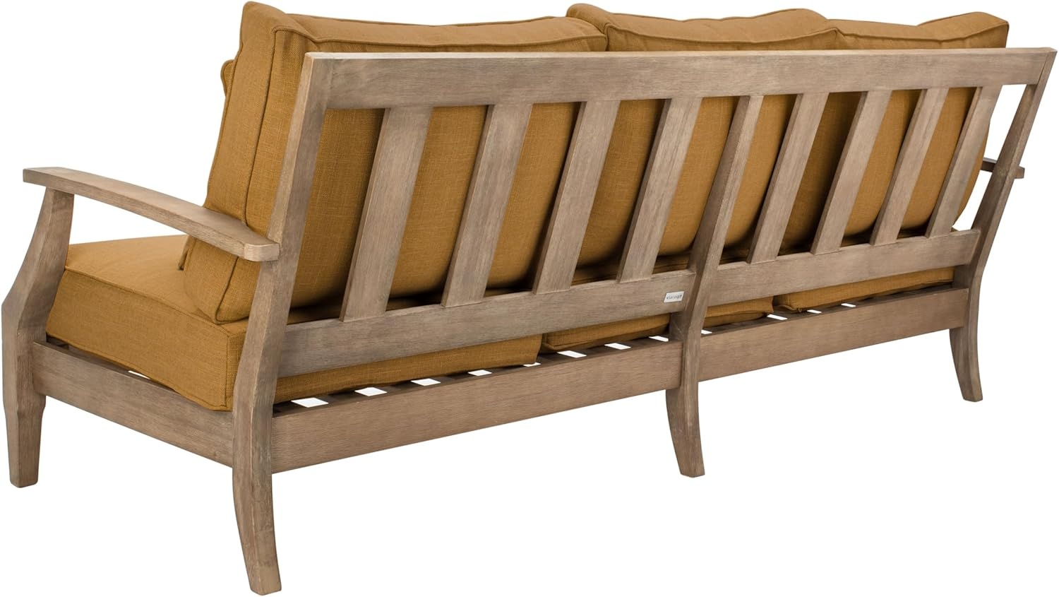 image:imageSAFAVIEH Couture Outdoor Martinique 3Seat Sofa Natural amp Navy Teak Wood Slatted Coastal Design Ideal for Patio Deck Porch Backyard 183 Seat Height CPT1013JNaturalBrown