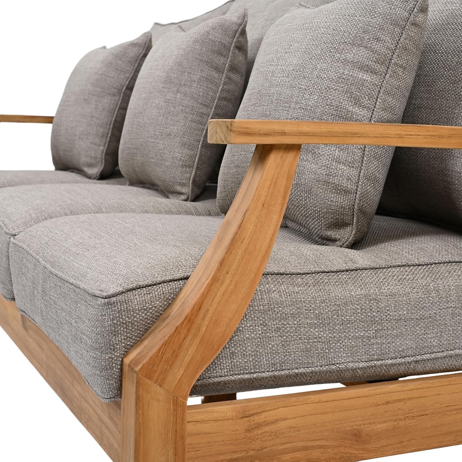 image:imageSAFAVIEH Couture Outdoor Martinique 3Seat Sofa Natural amp Navy Teak Wood Slatted Coastal Design Ideal for Patio Deck Porch Backyard 183 Seat Height CPT1013JNatural TeakTaupe