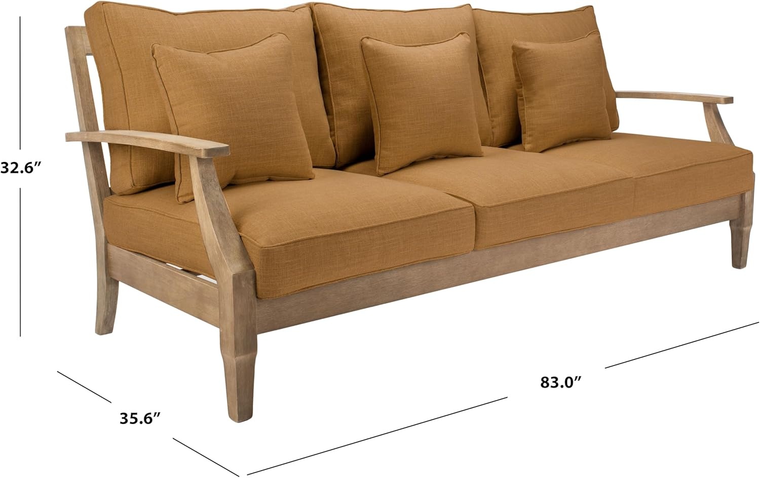 image:imageSAFAVIEH Couture Outdoor Martinique 3Seat Sofa Natural amp Navy Teak Wood Slatted Coastal Design Ideal for Patio Deck Porch Backyard 183 Seat Height CPT1013JNaturalBrown