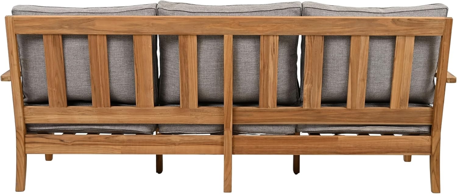 image:imageSAFAVIEH Couture Outdoor Martinique 3Seat Sofa Natural amp Navy Teak Wood Slatted Coastal Design Ideal for Patio Deck Porch Backyard 183 Seat Height CPT1013JNatural TeakTaupe
