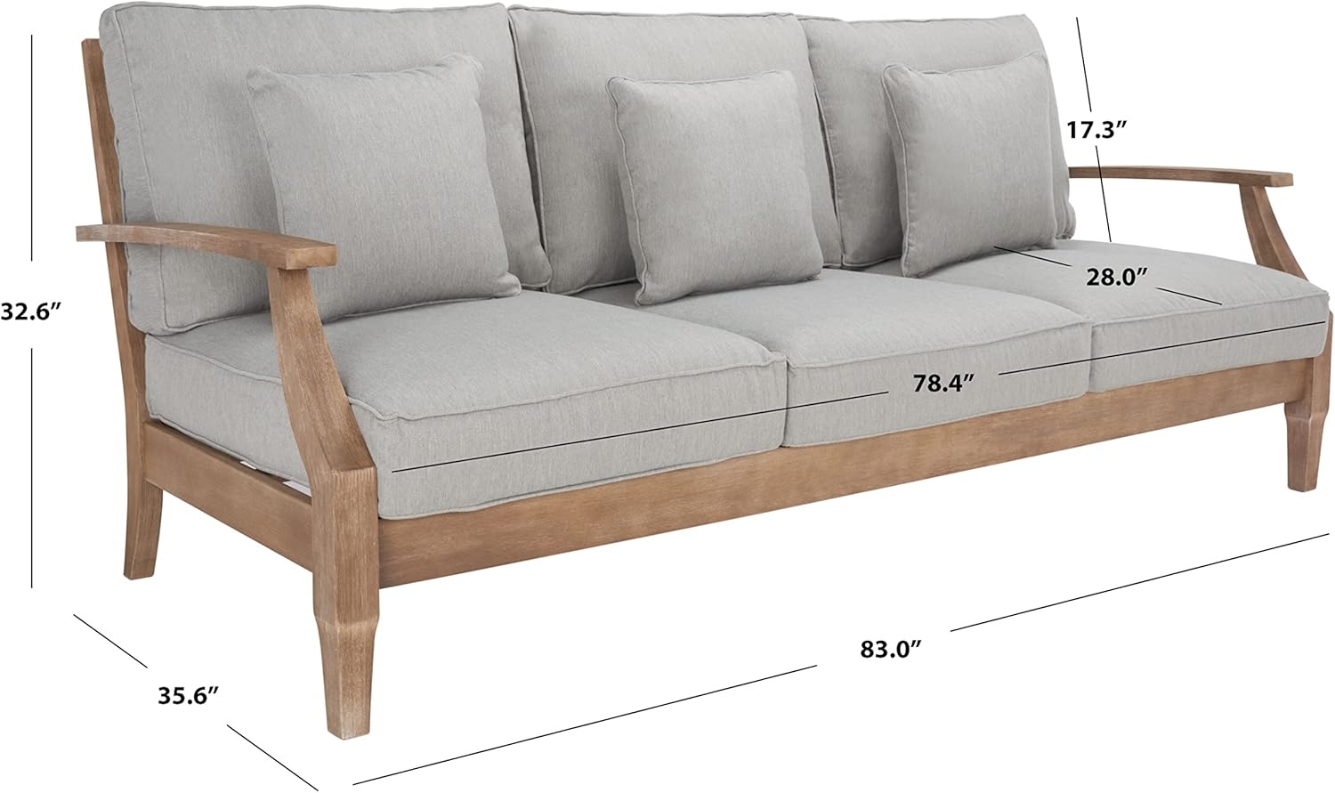 image:imageSAFAVIEH Couture Outdoor Martinique 3Seat Sofa Natural amp Navy Teak Wood Slatted Coastal Design Ideal for Patio Deck Porch Backyard 183 Seat Height CPT1013JNaturalGrey