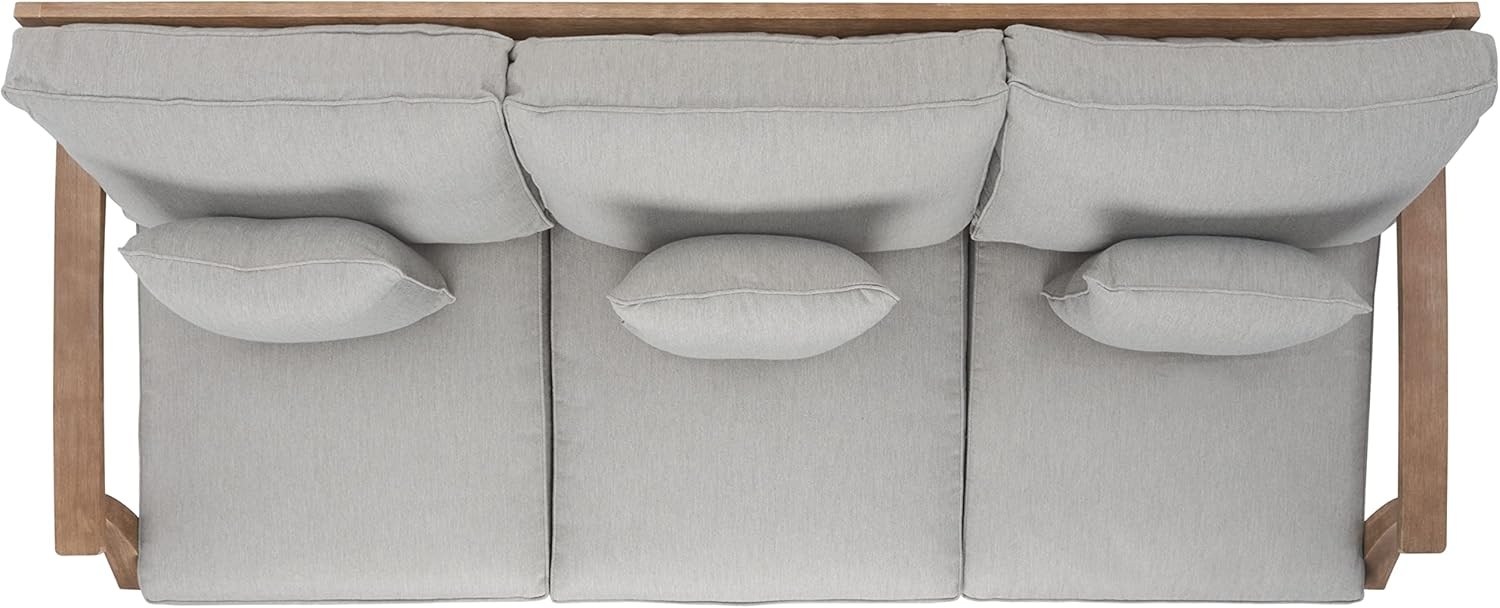 image:imageSAFAVIEH Couture Outdoor Martinique 3Seat Sofa Natural amp Navy Teak Wood Slatted Coastal Design Ideal for Patio Deck Porch Backyard 183 Seat Height CPT1013JNaturalGrey