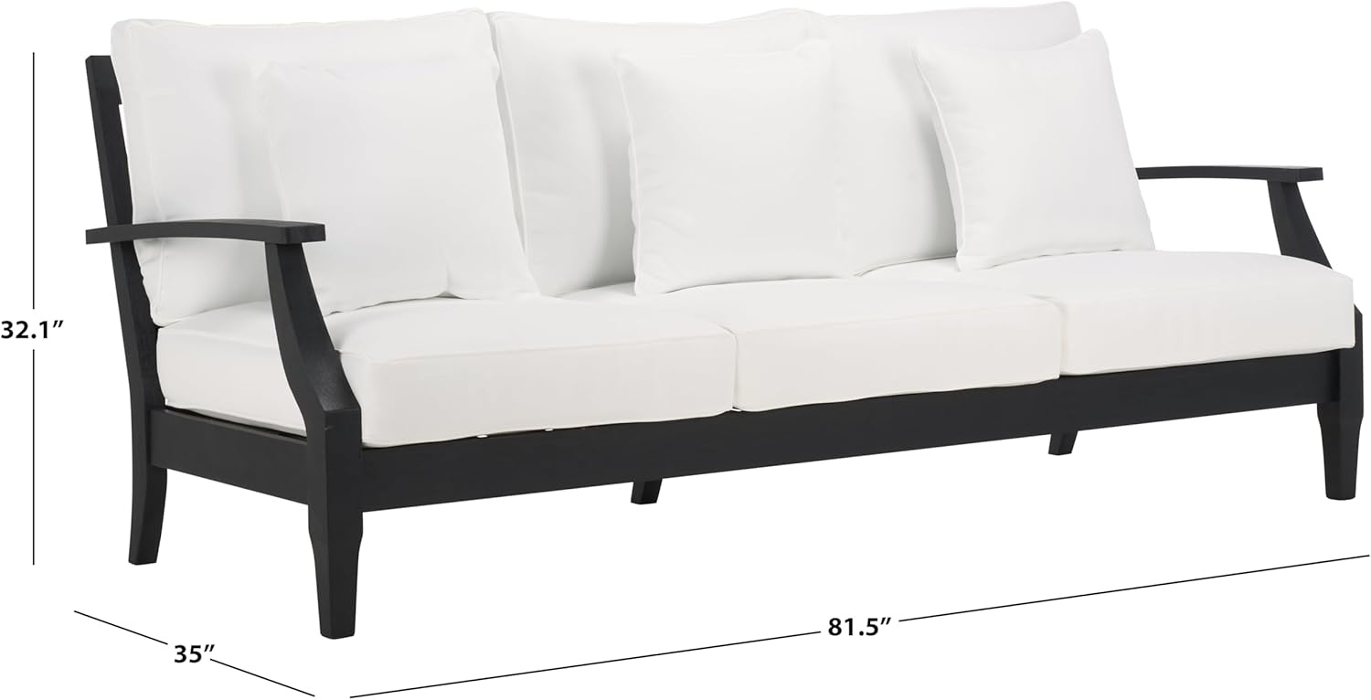 image:imageSAFAVIEH Couture Outdoor Martinique 3Seat Sofa Natural amp Navy Teak Wood Slatted Coastal Design Ideal for Patio Deck Porch Backyard 183 Seat Height CPT1013JBlack