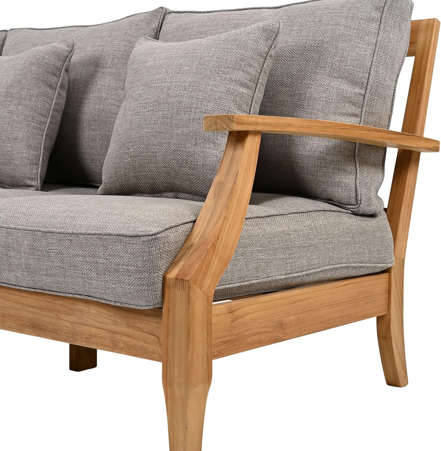 image:imageSAFAVIEH Couture Outdoor Martinique 3Seat Sofa Natural amp Navy Teak Wood Slatted Coastal Design Ideal for Patio Deck Porch Backyard 183 Seat Height CPT1013JNatural TeakTaupe