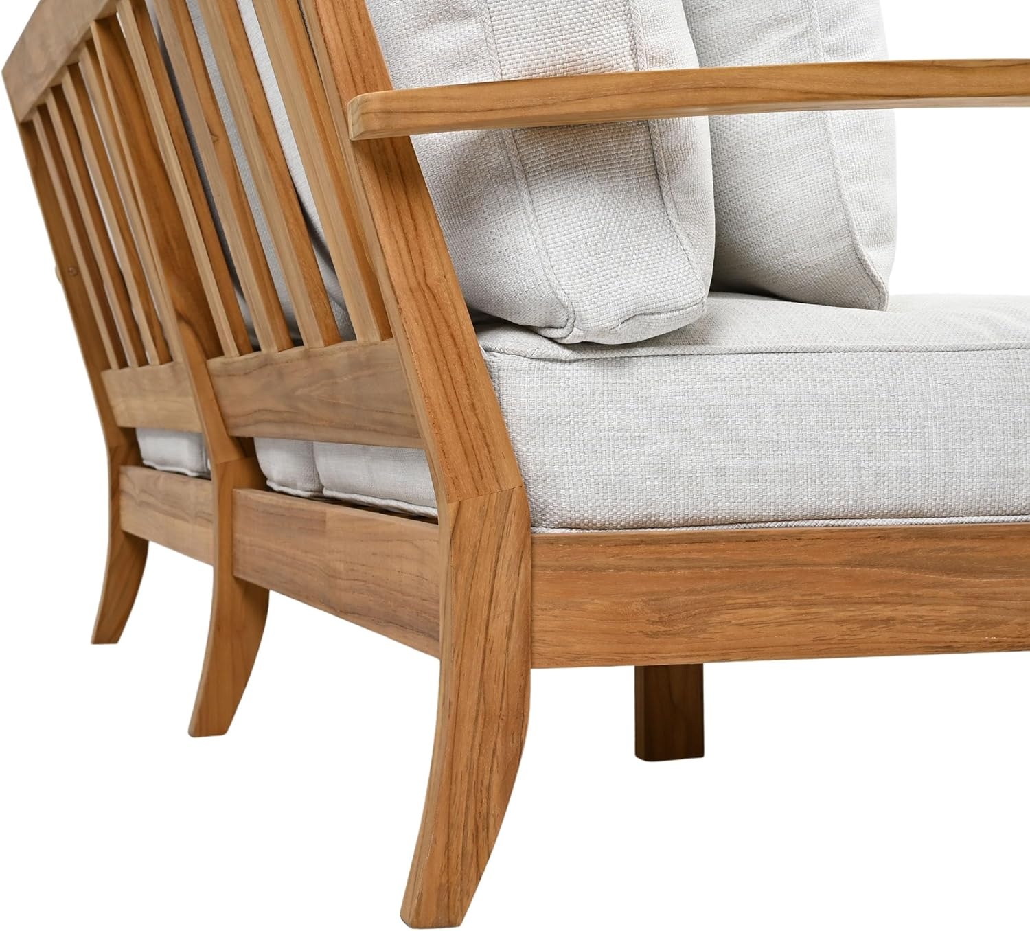image:imageSAFAVIEH Couture Outdoor Martinique 3Seat Sofa Natural amp Navy Teak Wood Slatted Coastal Design Ideal for Patio Deck Porch Backyard 183 Seat Height CPT1013JWhiteNatural Teak