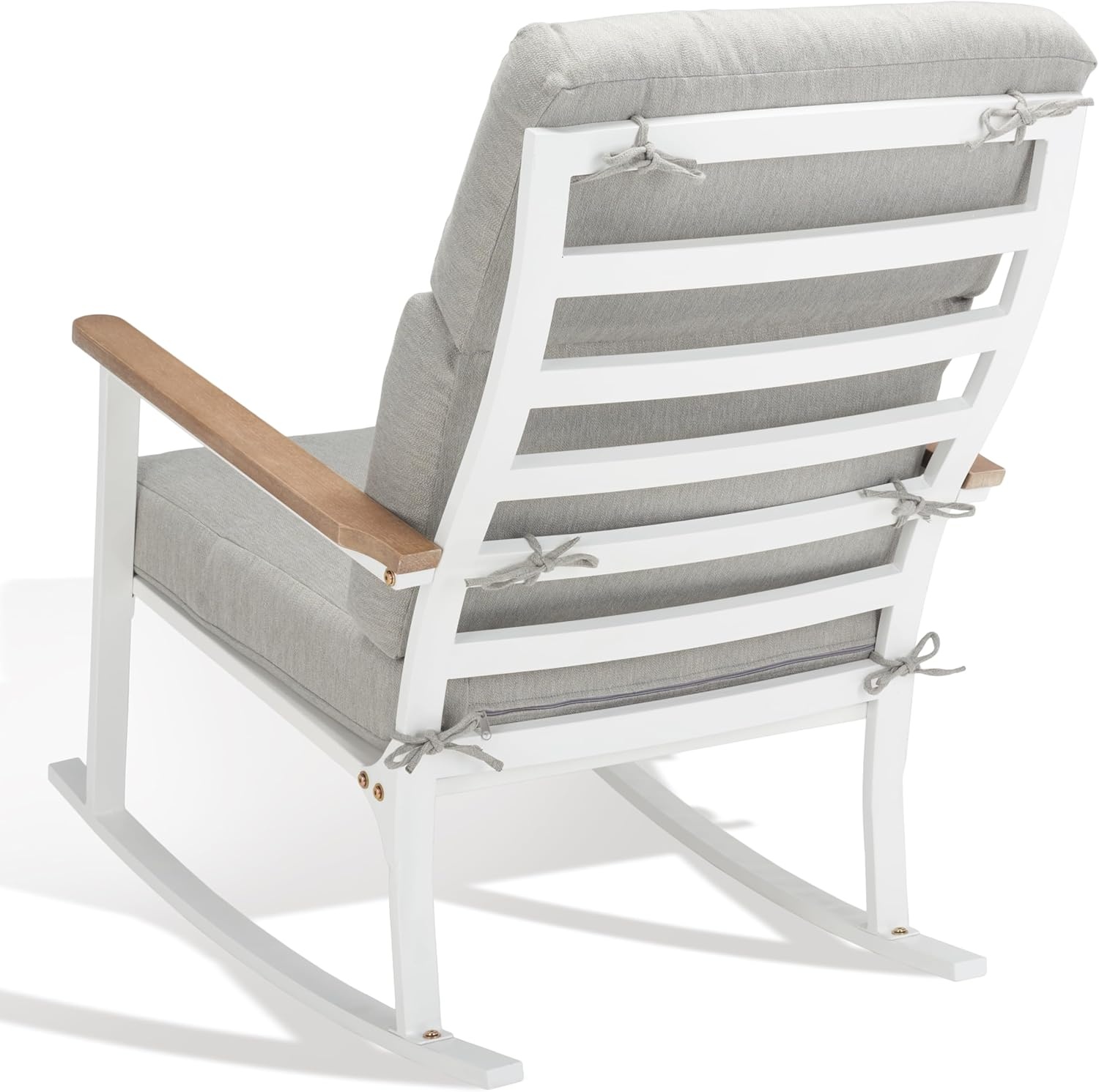 image:imageSAFAVIEH Couture Outdoor Collection Brutus WhiteNaturalLight Grey Linen Cushion Solid Wood Rocking Chair