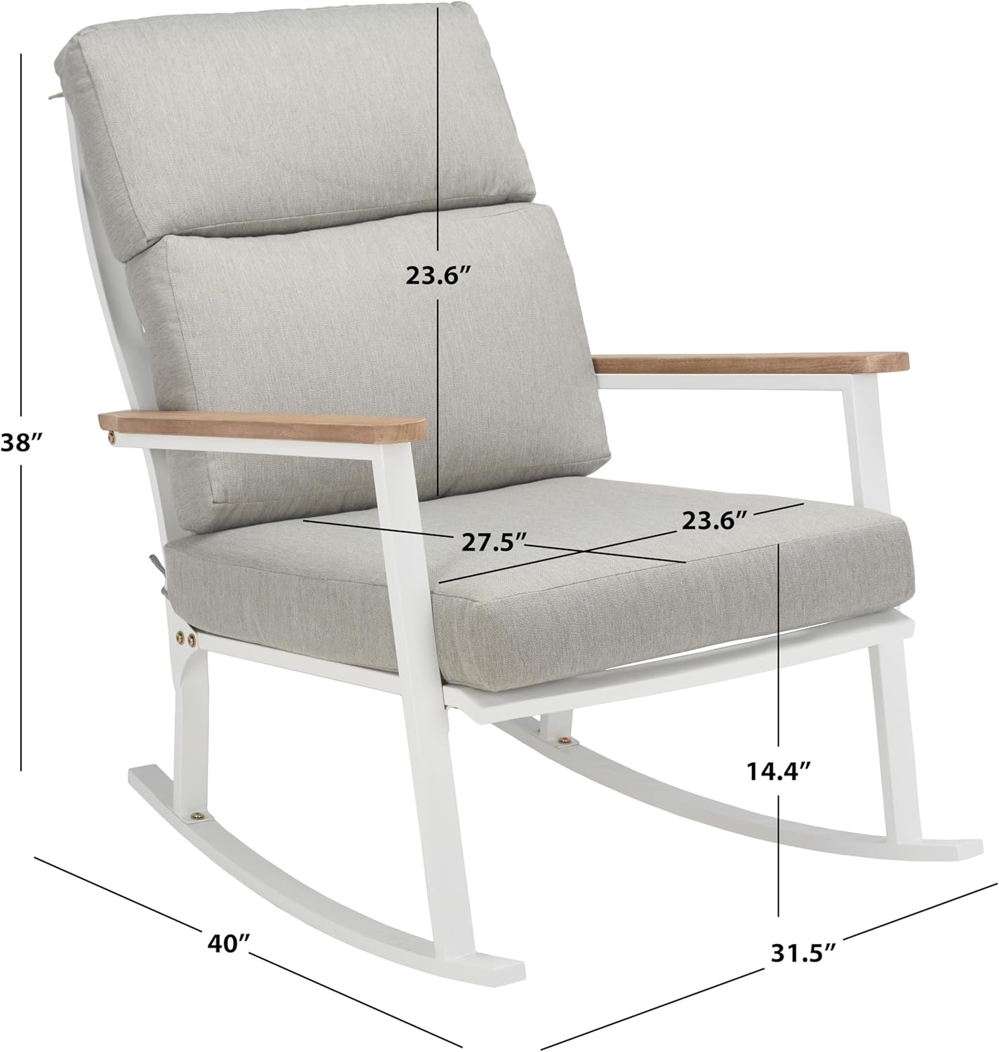 image:imageSAFAVIEH Couture Outdoor Collection Brutus WhiteNaturalLight Grey Linen Cushion Solid Wood Rocking Chair