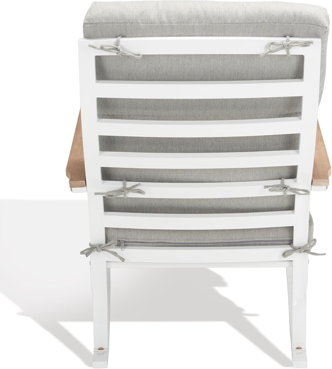 image:imageSAFAVIEH Couture Outdoor Collection Brutus WhiteNaturalLight Grey Linen Cushion Solid Wood Rocking Chair
