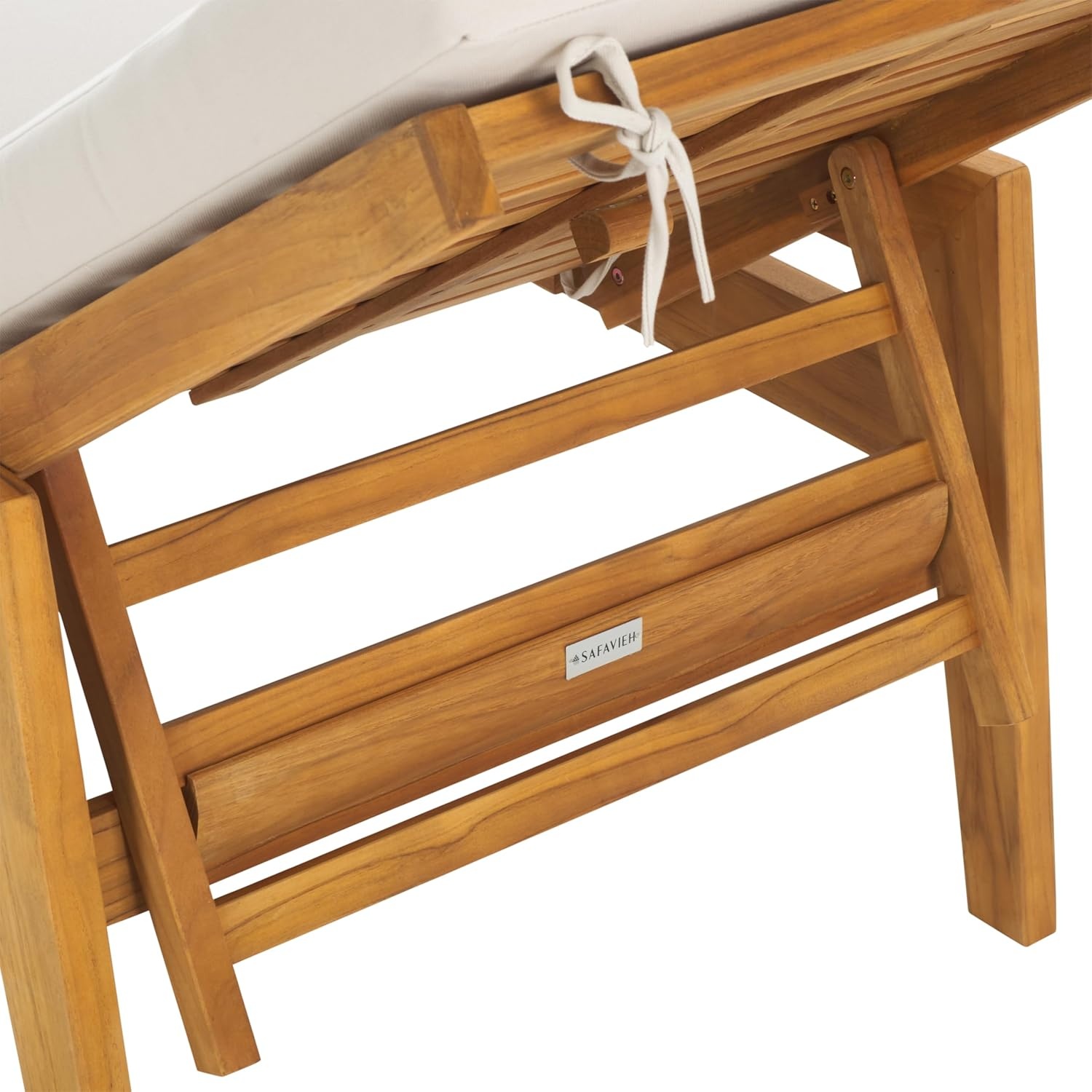 image:imageSAFAVIEH Couture Outdoor Collection Caledonia NaturalWhite Cushion Solid Teak Wood Chaise Lounge Chair