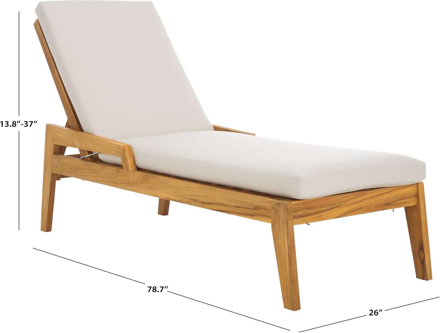 image:imageSAFAVIEH Couture Outdoor Collection Caledonia NaturalWhite Cushion Solid Teak Wood Chaise Lounge Chair